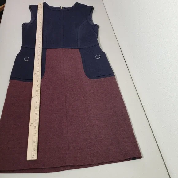 Tory Burch Brianna Sleeveless Colorblock Sheath Dress Navy Burgundy Pockets SZ S